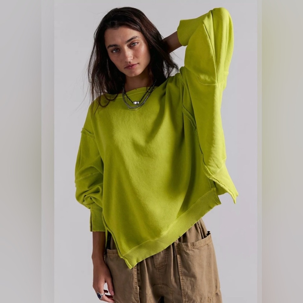 ▪️NWOT Free People Camden Sweatshirt in Acid Lime-M